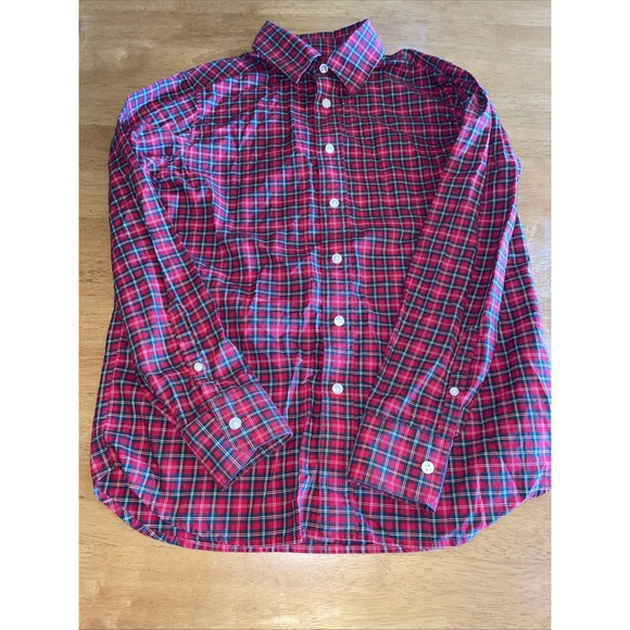 Lands End Kids Size Medium 10-12 Boys Christmas Button Down Shirt Red Plaid - Picture 9 of 9
